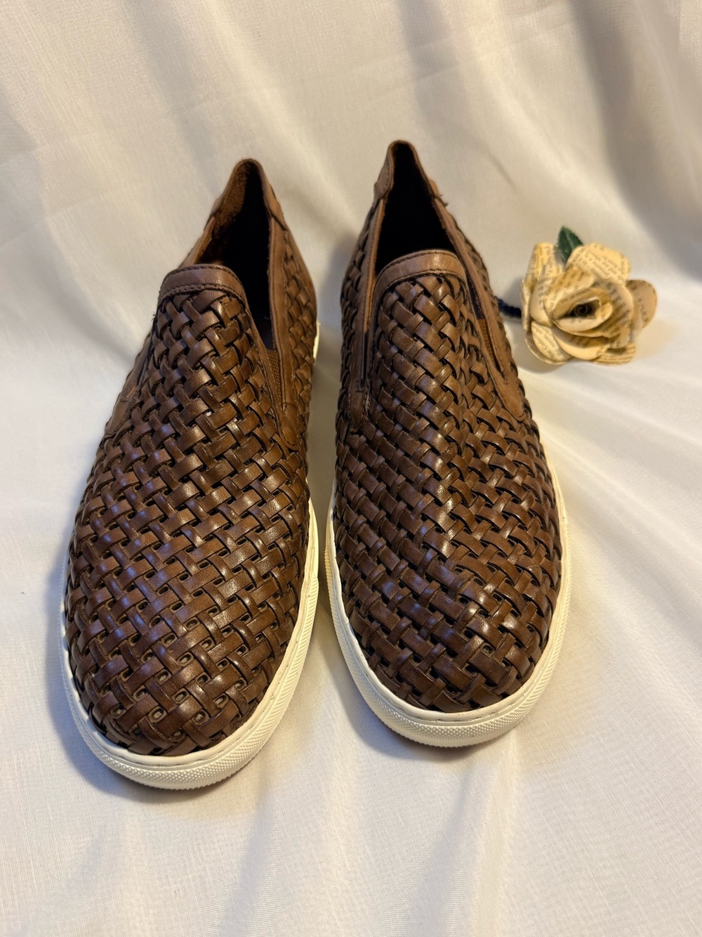 Donald J Pliner Woven Leather Slip-On Sneakers Brown Comfort Loafers